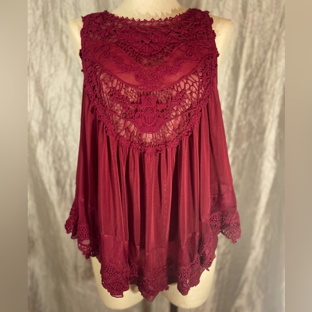 Altar’d State maroon nylon tank top/ sleeveless tunic with mesh button down back